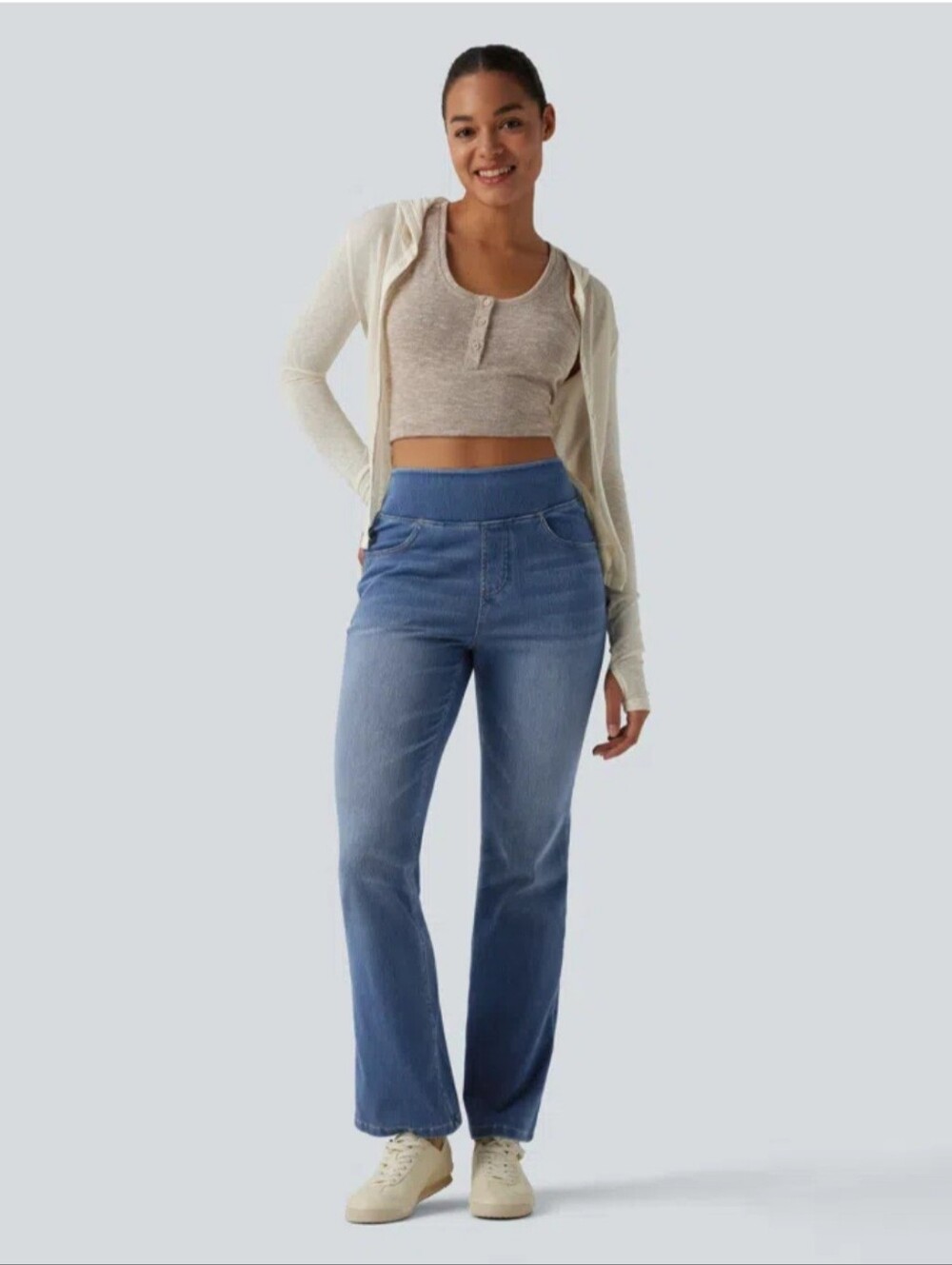 HALARA Flex Denim Blue Straight leg Stretch Jeans Medium New Pull On Casual
